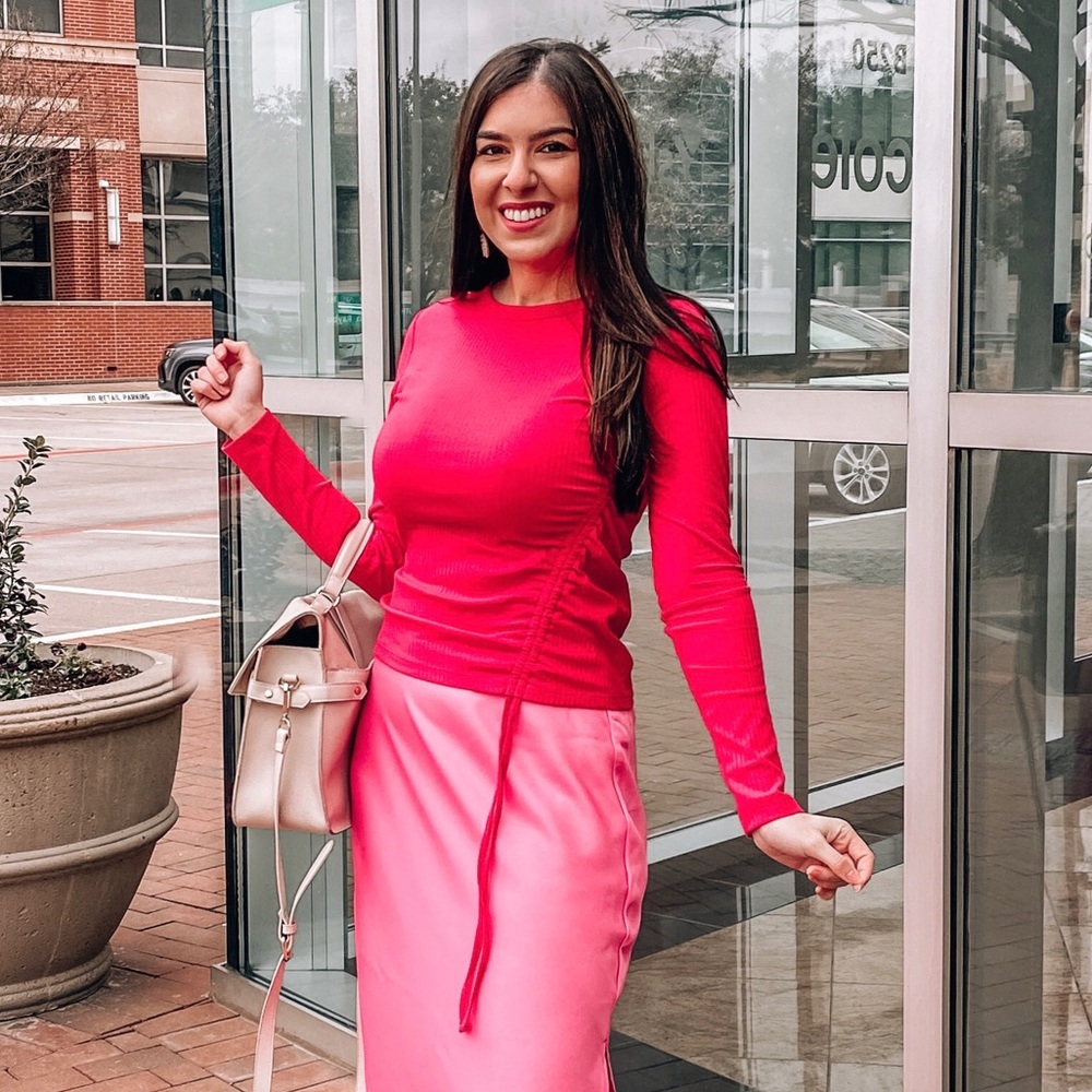 Bright Pink Ruched T-Shirt